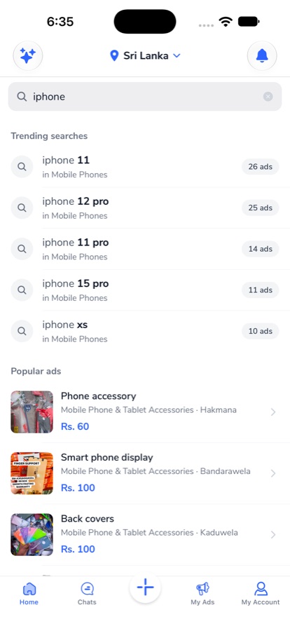 pola.lk app - search suggestions